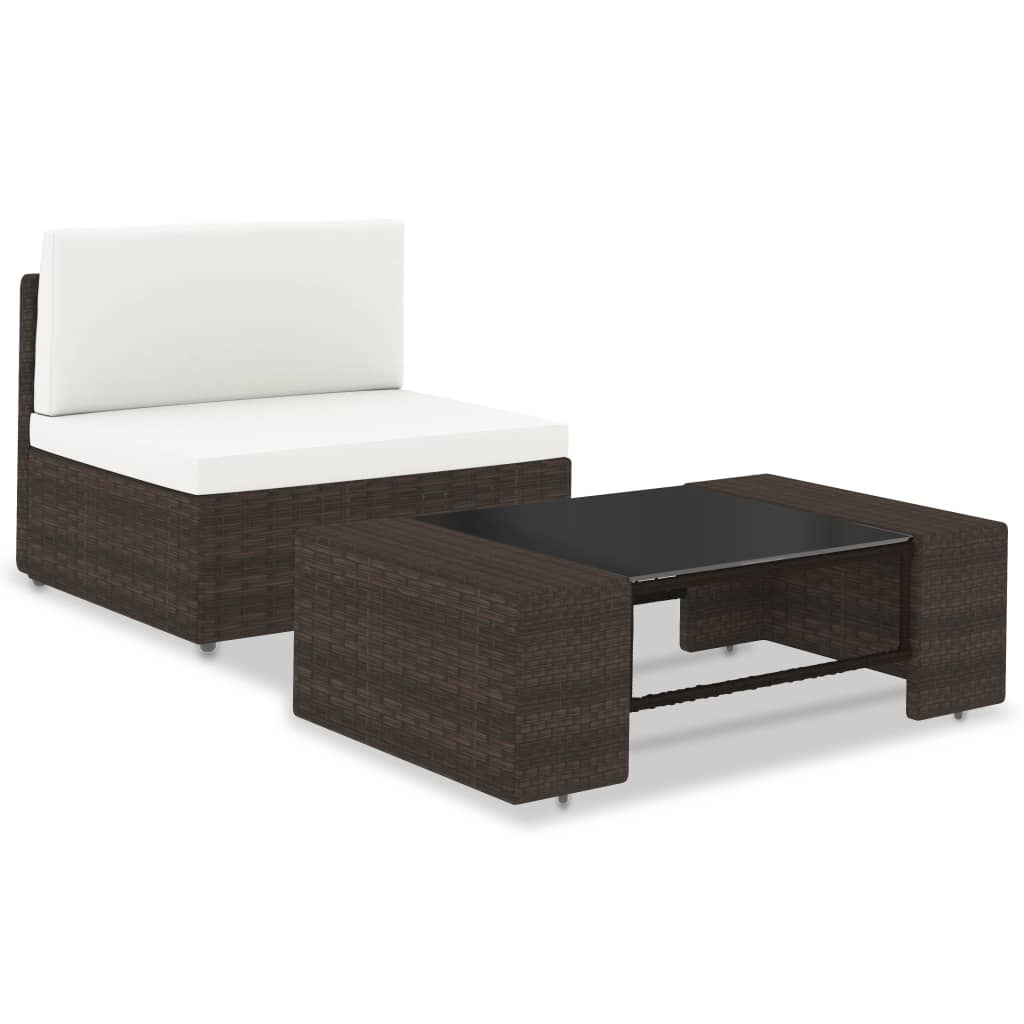 vidaXL 2-delige Loungeset poly rattan bruin