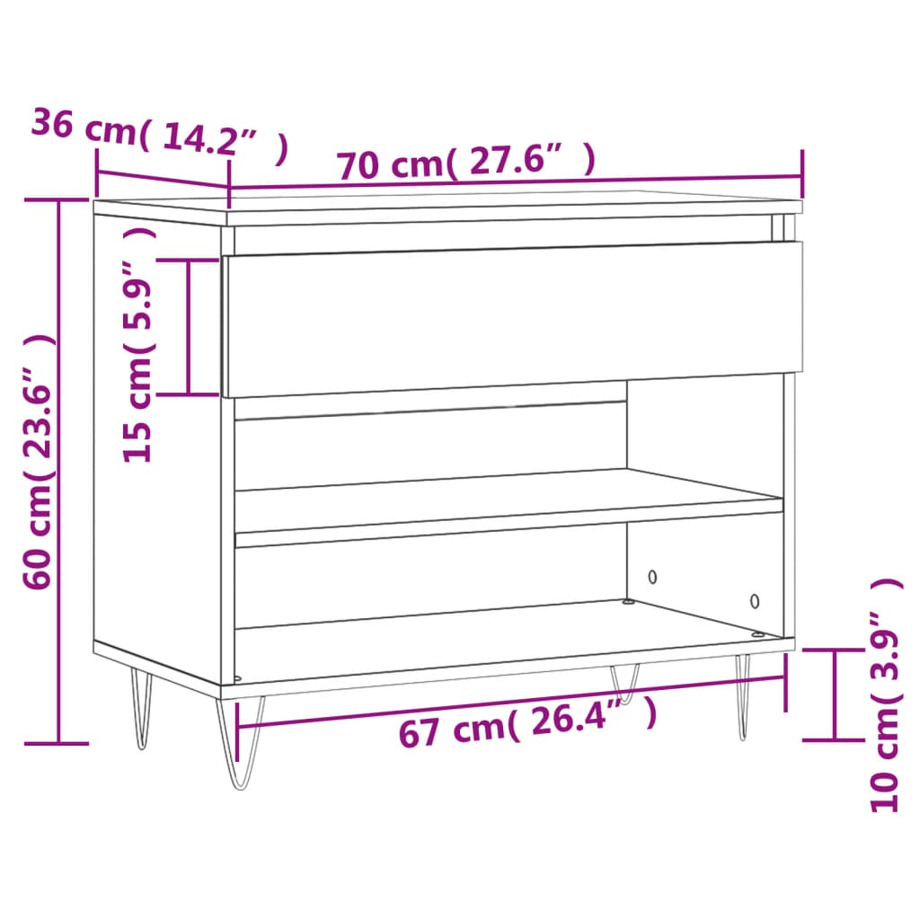 vidaXL Schoenenkast 70x36x60 cm bewerkt hout gerookt eikenkleurig