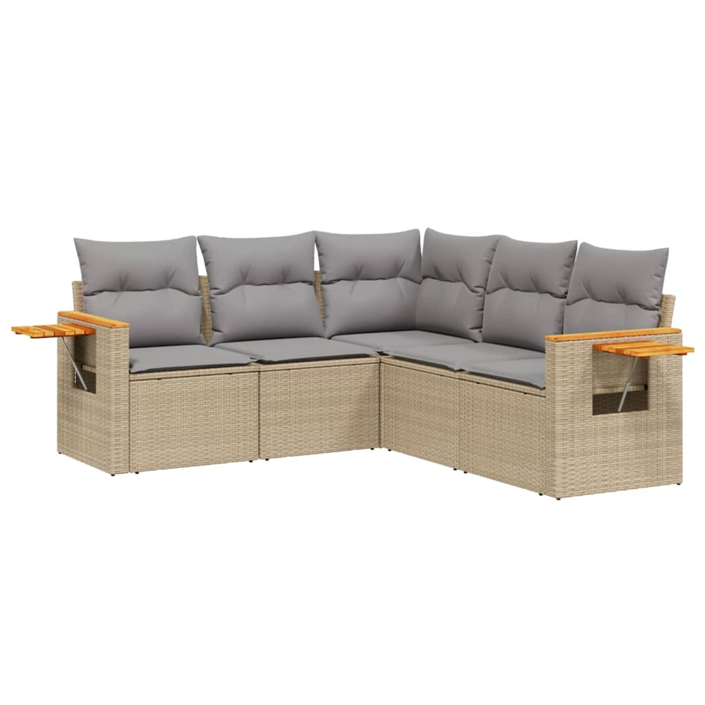 vidaXL 5-delige Loungeset met kussens poly rattan beige