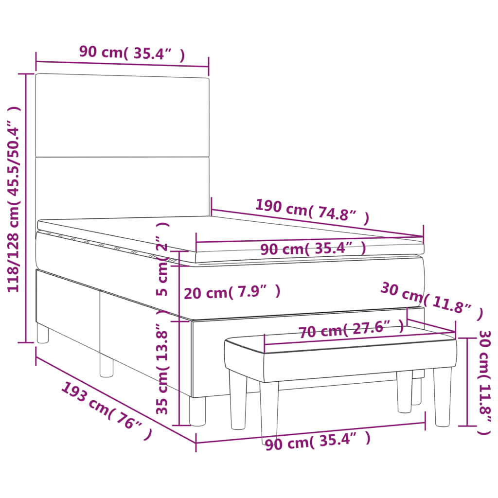 vidaXL Boxspring met matras kunstleer zwart 90x190 cm