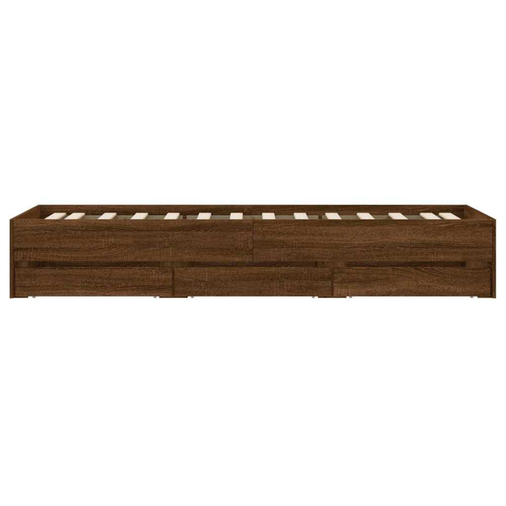 VidaXL Bedframe Bewerkt Hout Gerookt Eikenkleurig 100x200 cm, Boxspring, Bedbodem, Slaapkamermeubel, Twijfelaar Bed, Eenpersoonsbed VidaXL Bedframe Bewerkt Hout Gerookt Eikenkleurig 100x200 cm, Boxspring, Bedbodem, Slaapkamermeubel, Twijfelaar Bed, Eenpersoonsbed