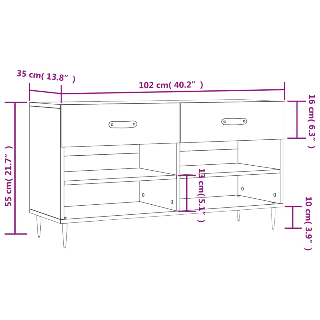 vidaXL Schoenenbank 102x35x55 cm bewerkt hout sonoma eikenkleurig