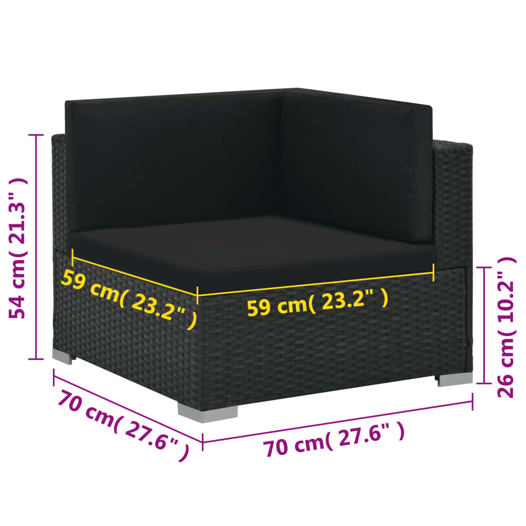 vidaXL 6-delige Loungeset met kussens poly rattan zwart