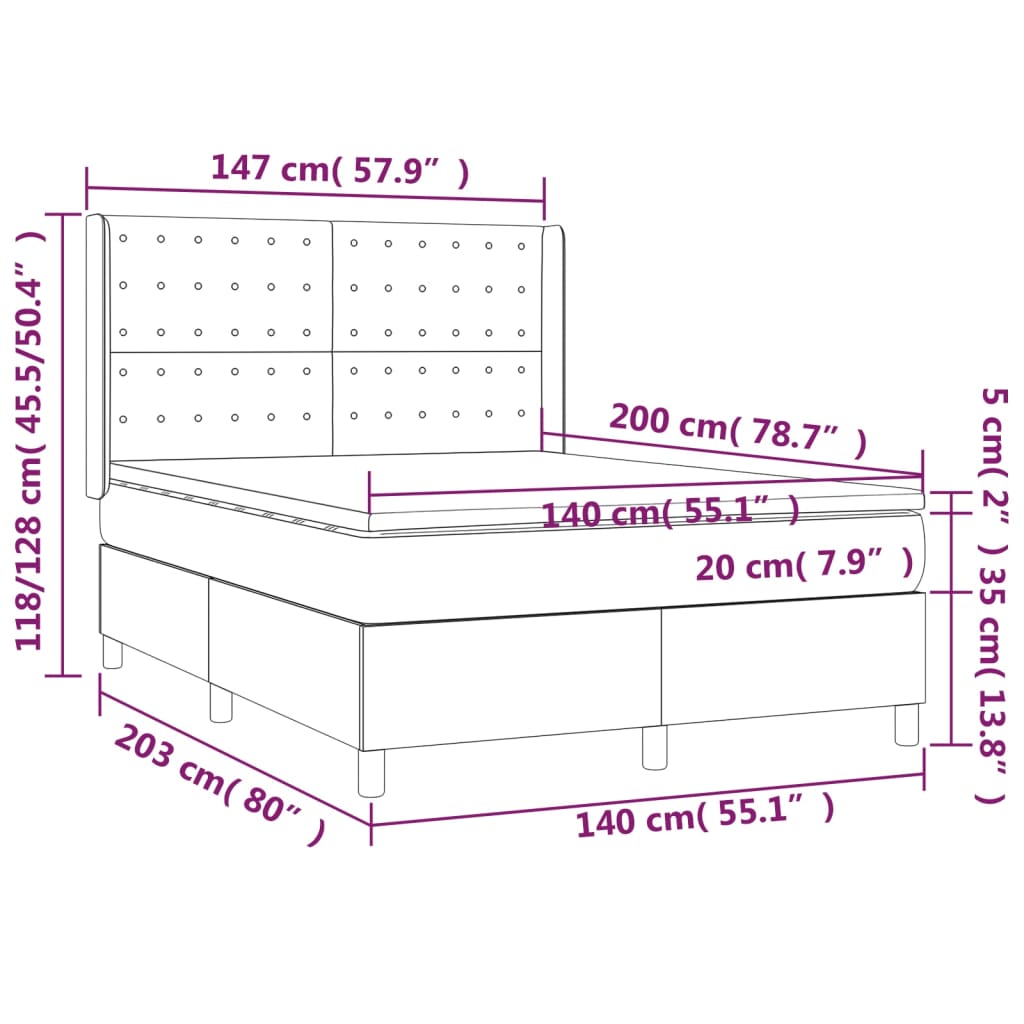 vidaXL Boxspring met matras en LED stof lichtgrijs 140x200 cm