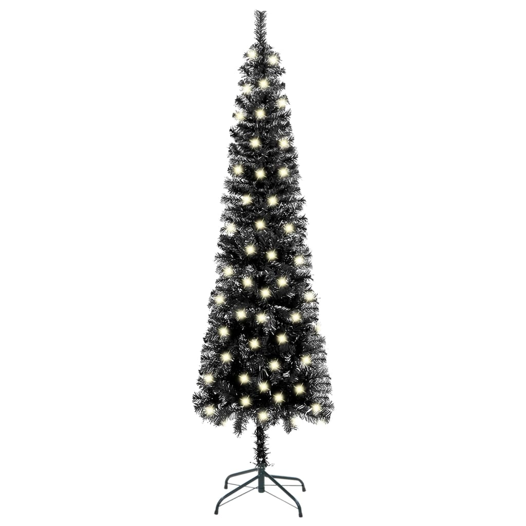 vidaXL Kerstboom met LED smal 210 cm zwart