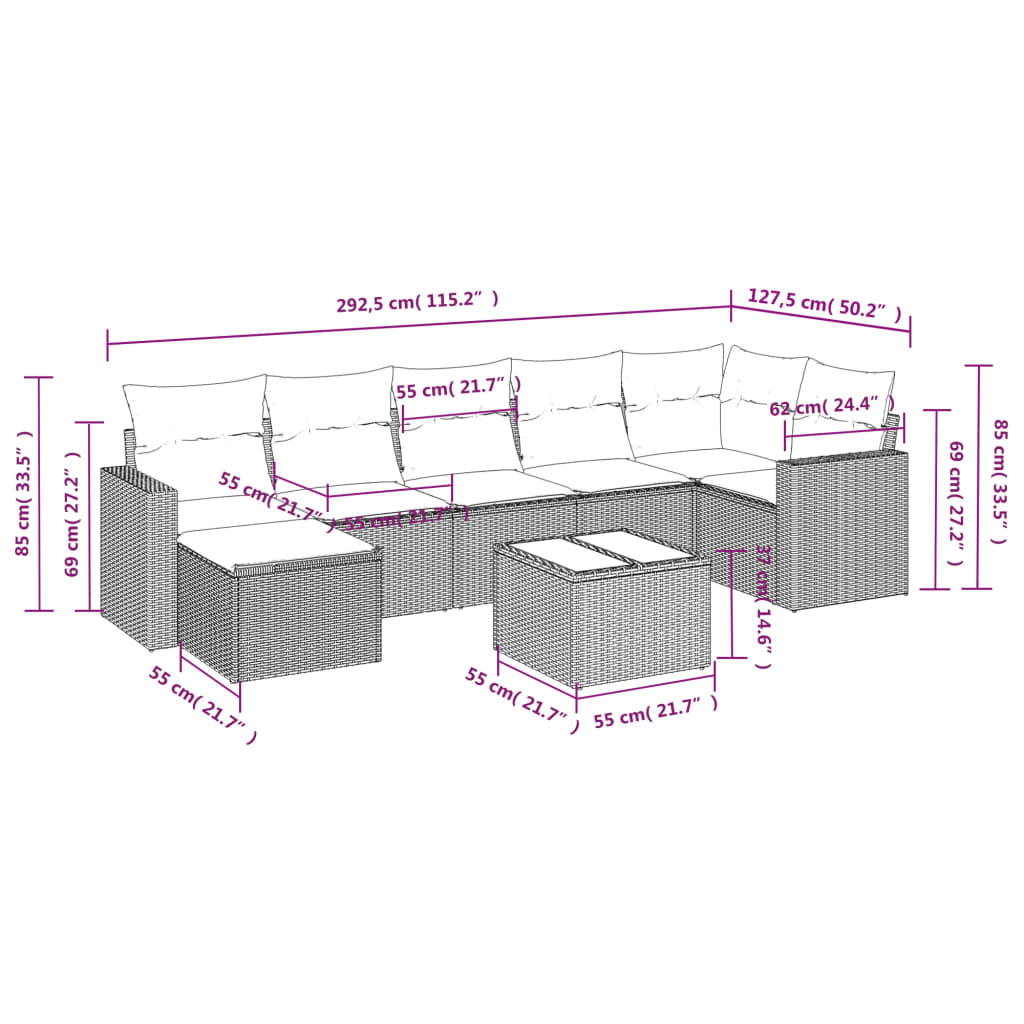 vidaXL 8-delige Loungeset met kussens poly rattan zwart