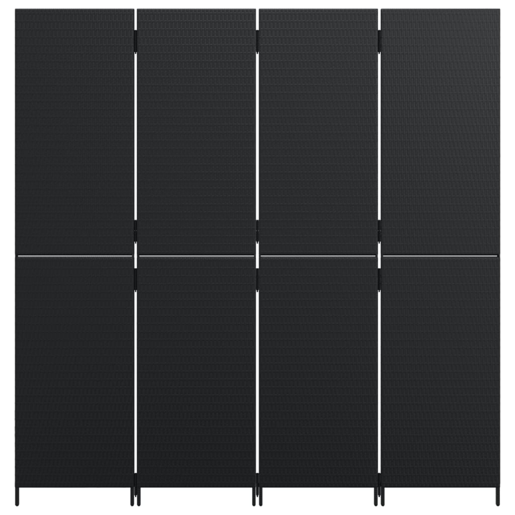 vidaXL Kamerscherm 4 panelen poly rattan zwart