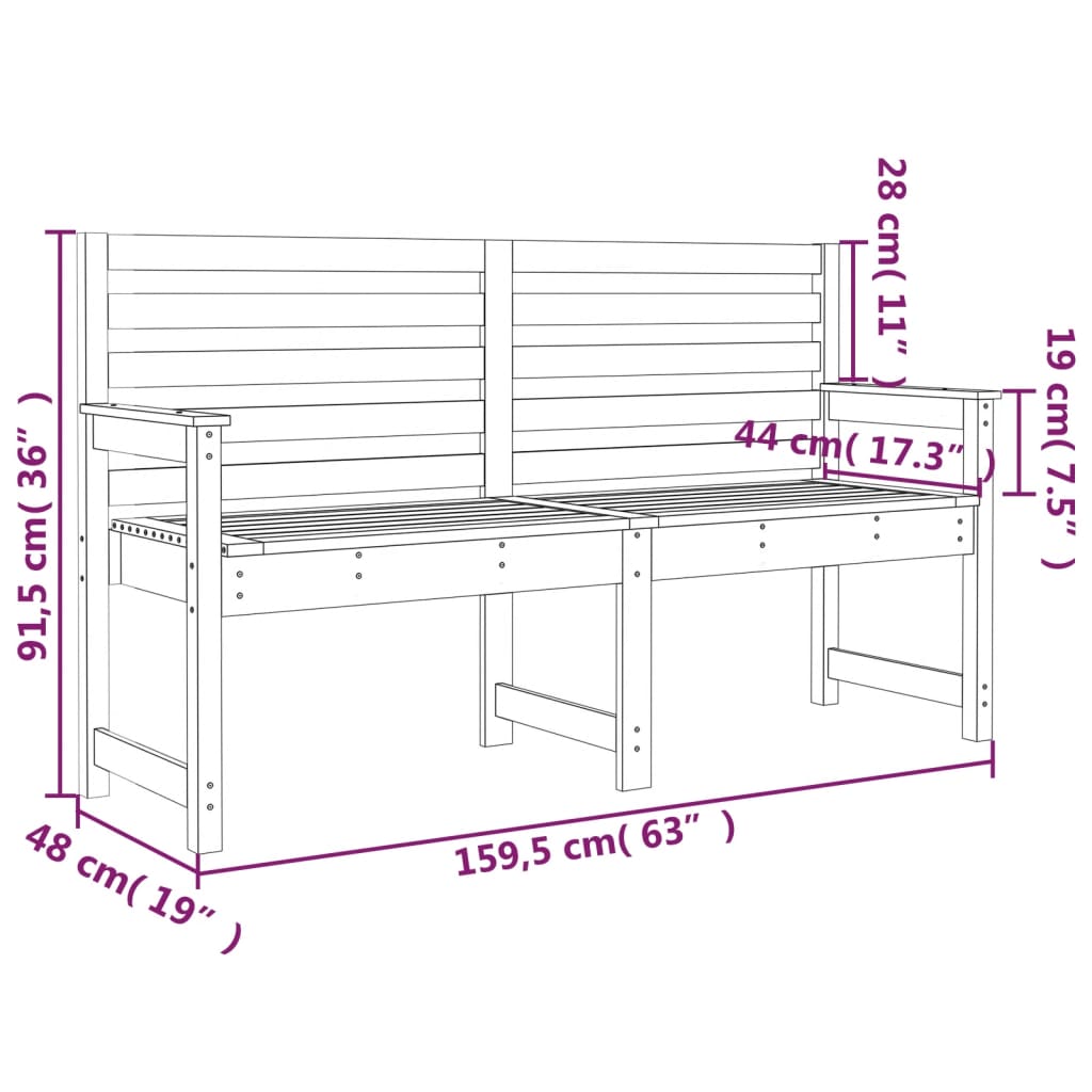 vidaXL Tuinbank 159,5x48x91,5 cm massief grenenhout wit