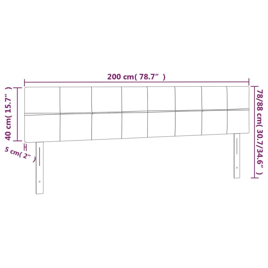 vidaXL Hoofdbord LED 200x5x78/88 cm fluweel lichtgrijs