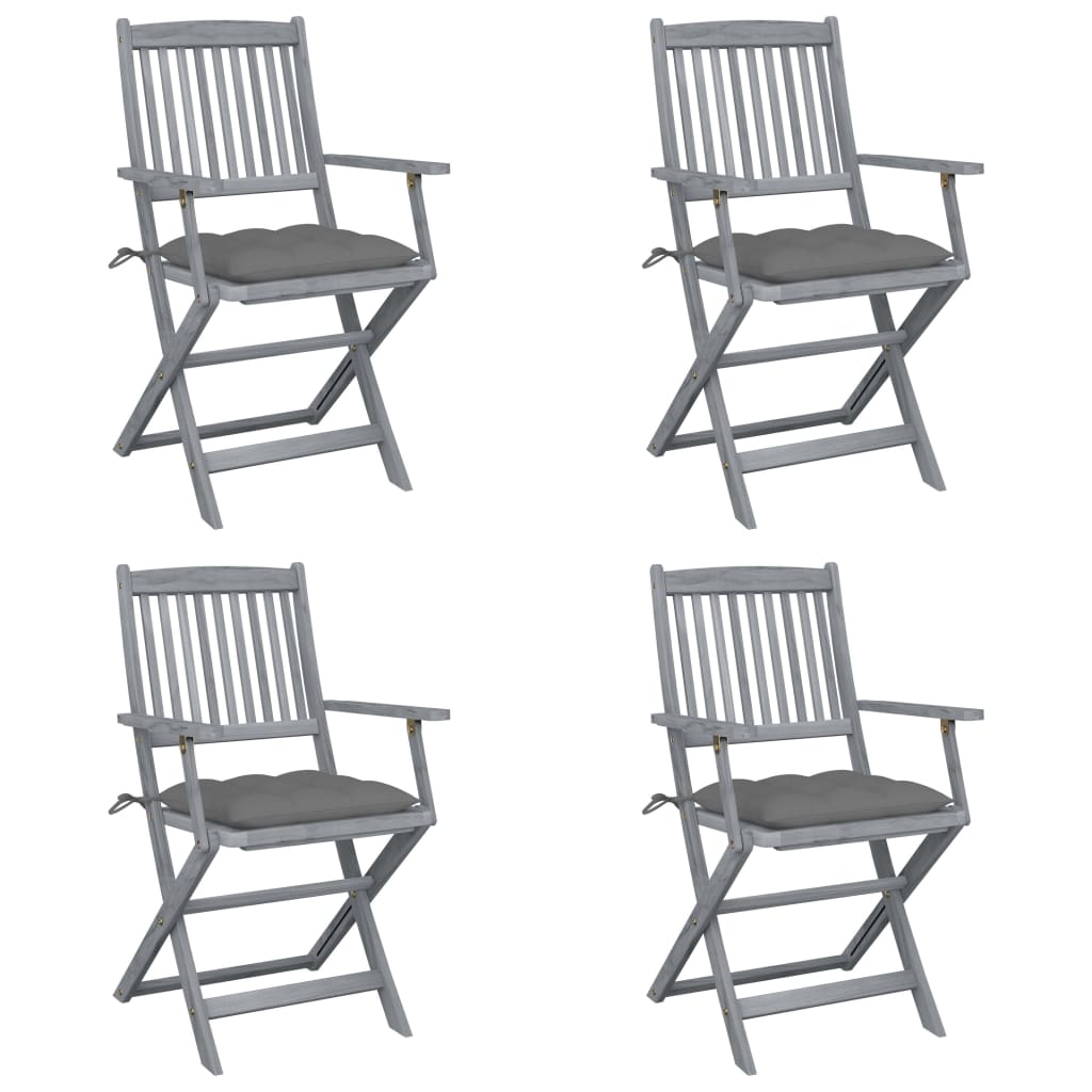 vidaXL Tuinstoelen 4 st inklapbaar met kussens massief acaciahout