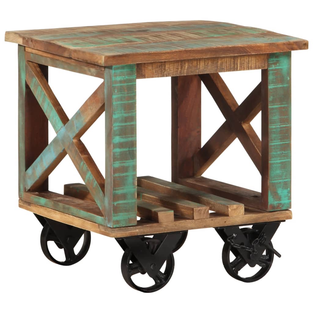 vidaXL Bijzettafel met wielen 40x40x42 cm massief gerecycled hout