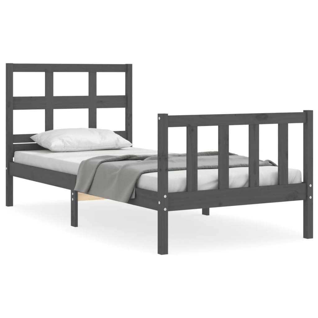 vidaXL Bedframe met hoofdbord massief hout grijs