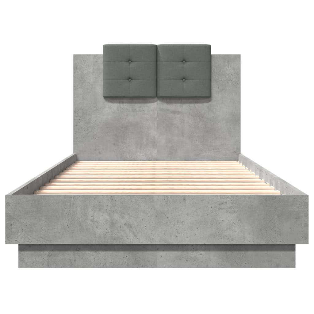 vidaXL Bedframe met hoofdbord en LED-verlichting betongrijs 75x190 cm