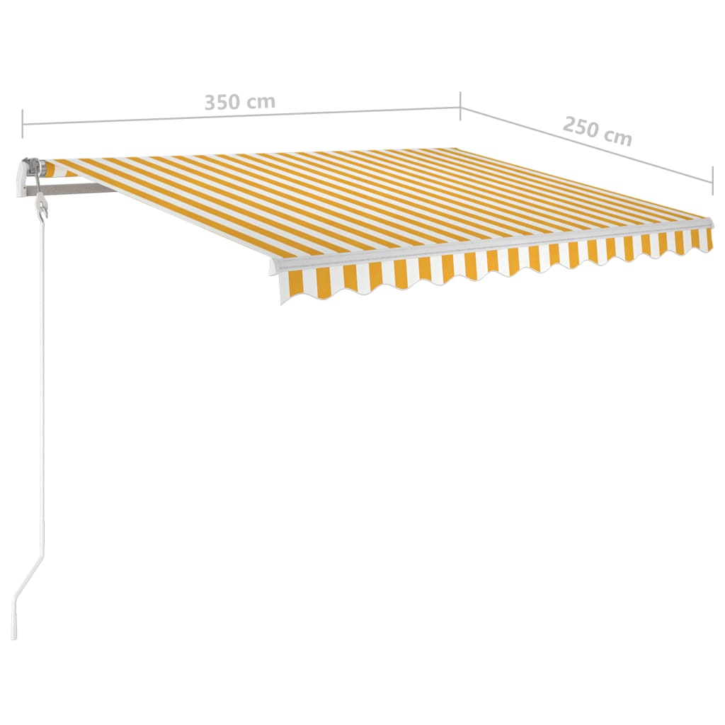 vidaXL Luifel automatisch uittrekbaar met palen 3,5x2,5 m geel en wit