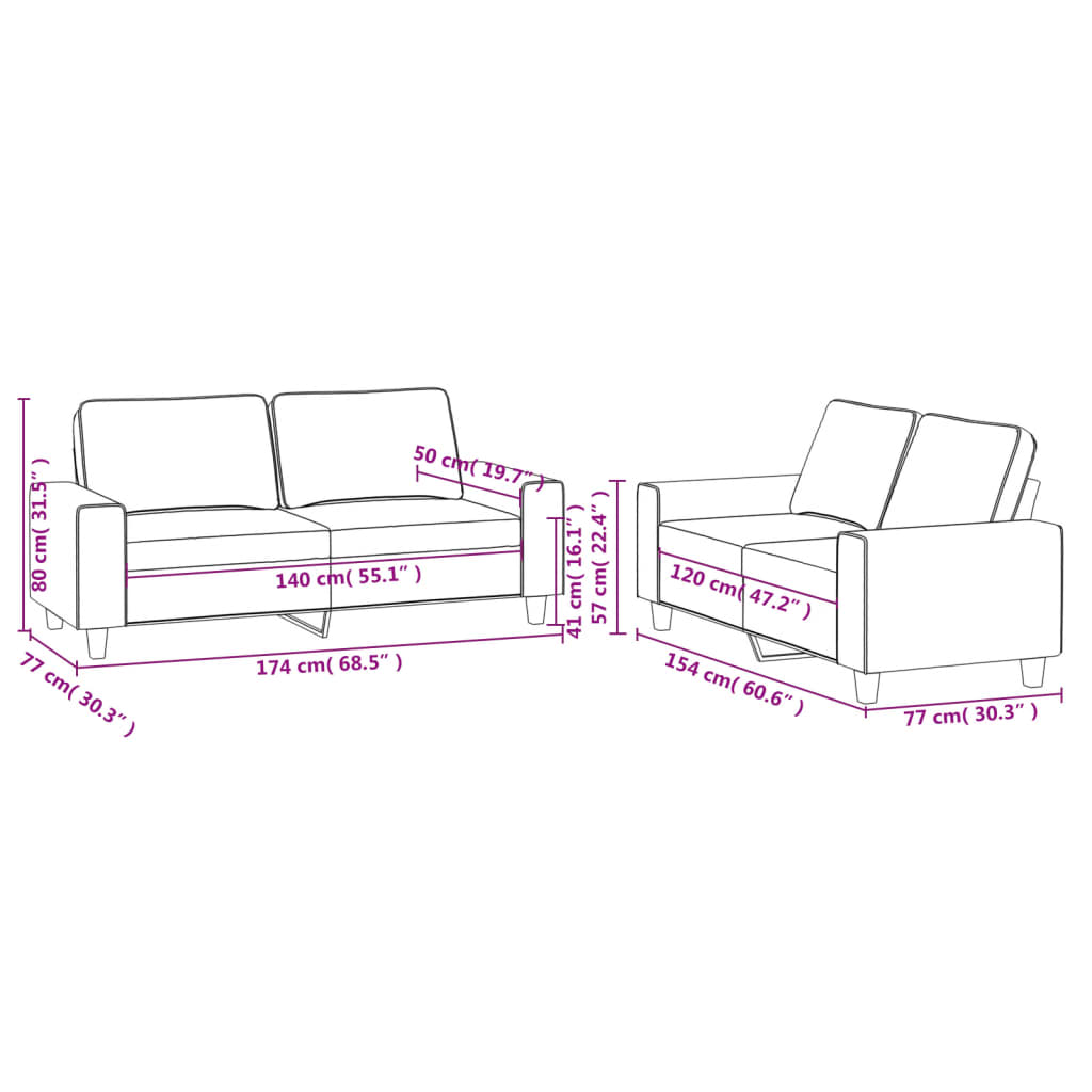 vidaXL 2-delige Loungeset stof donkergrijs