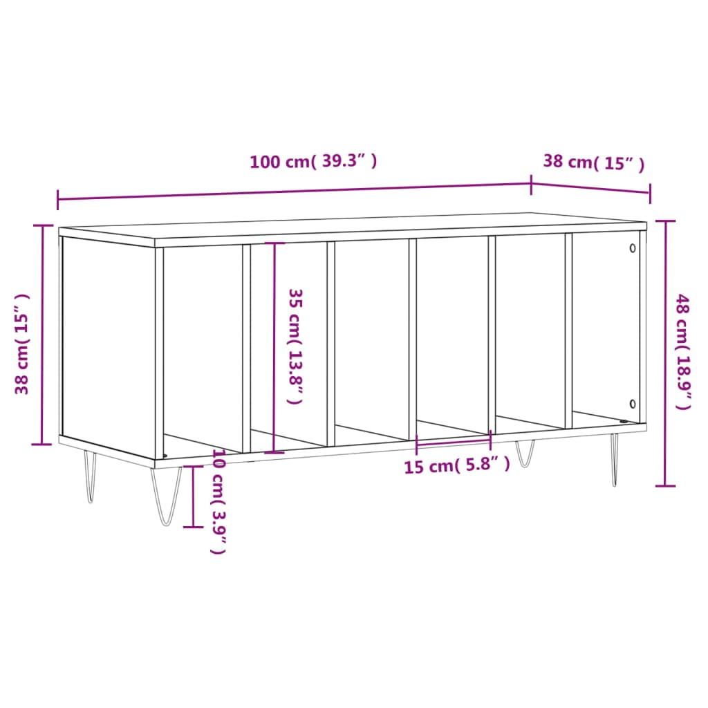 vidaXL Platenkast 100x38x48 cm bewerkt hout gerookt eikenkleurig