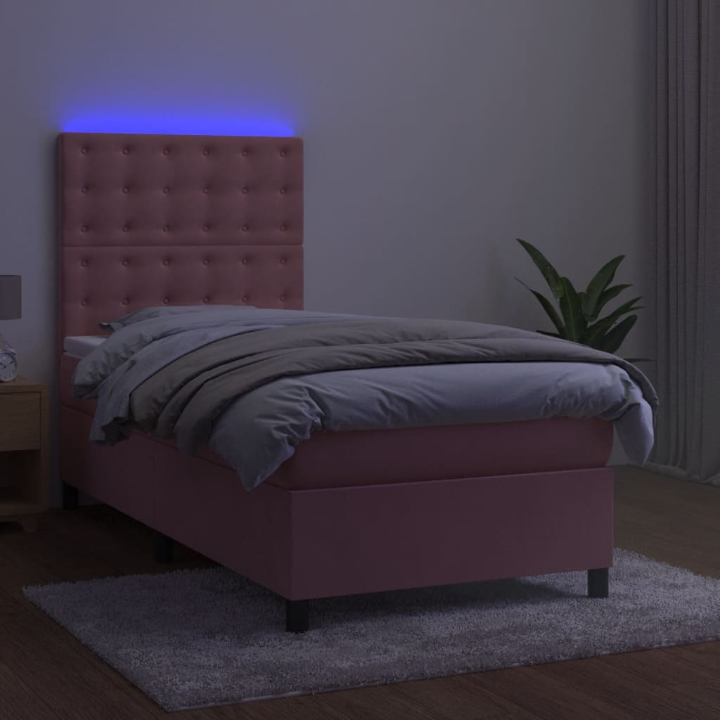 vidaXL Boxspring met matras en LED fluweel roze 100x200 cm