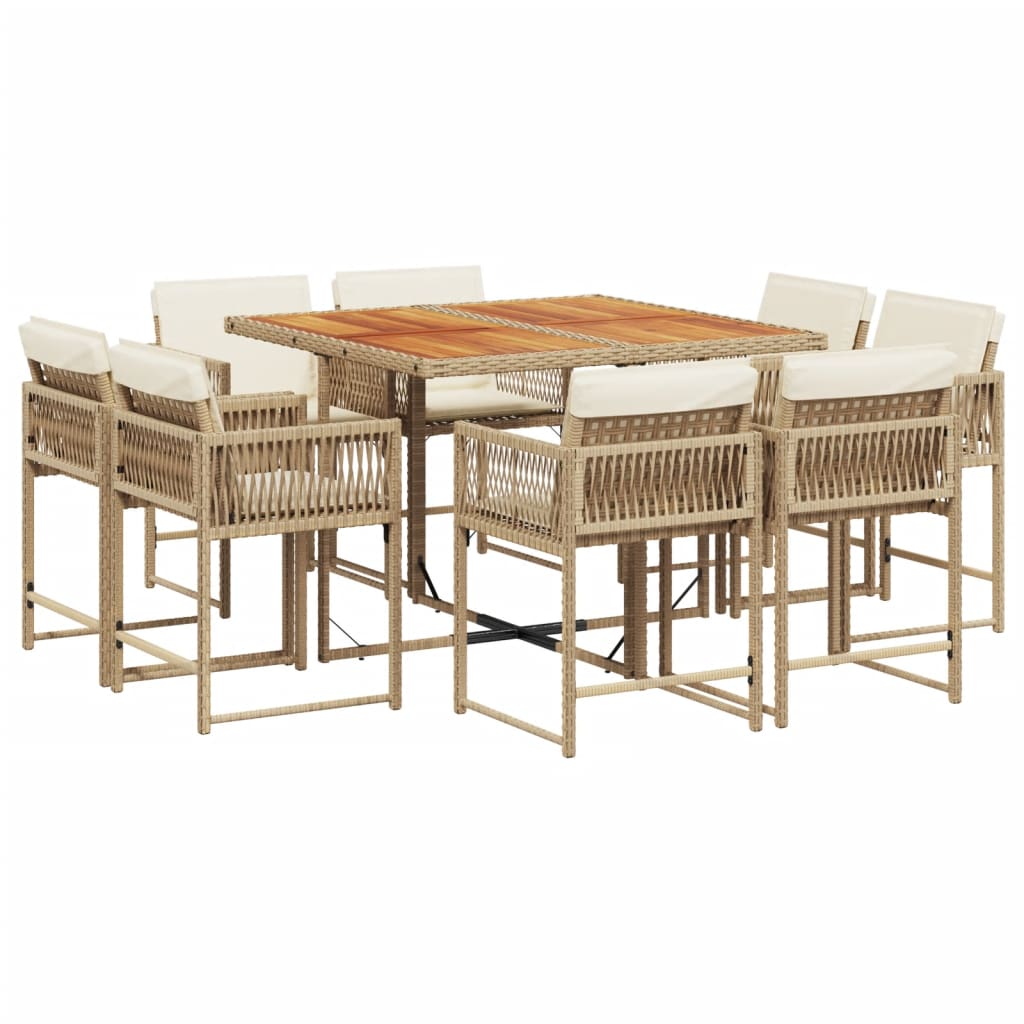 vidaXL 9-delige Tuinset met kussens poly rattan beige