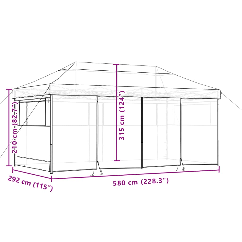 vidaXL Partytent inklapbaar pop-up met 4 zijwanden zwart