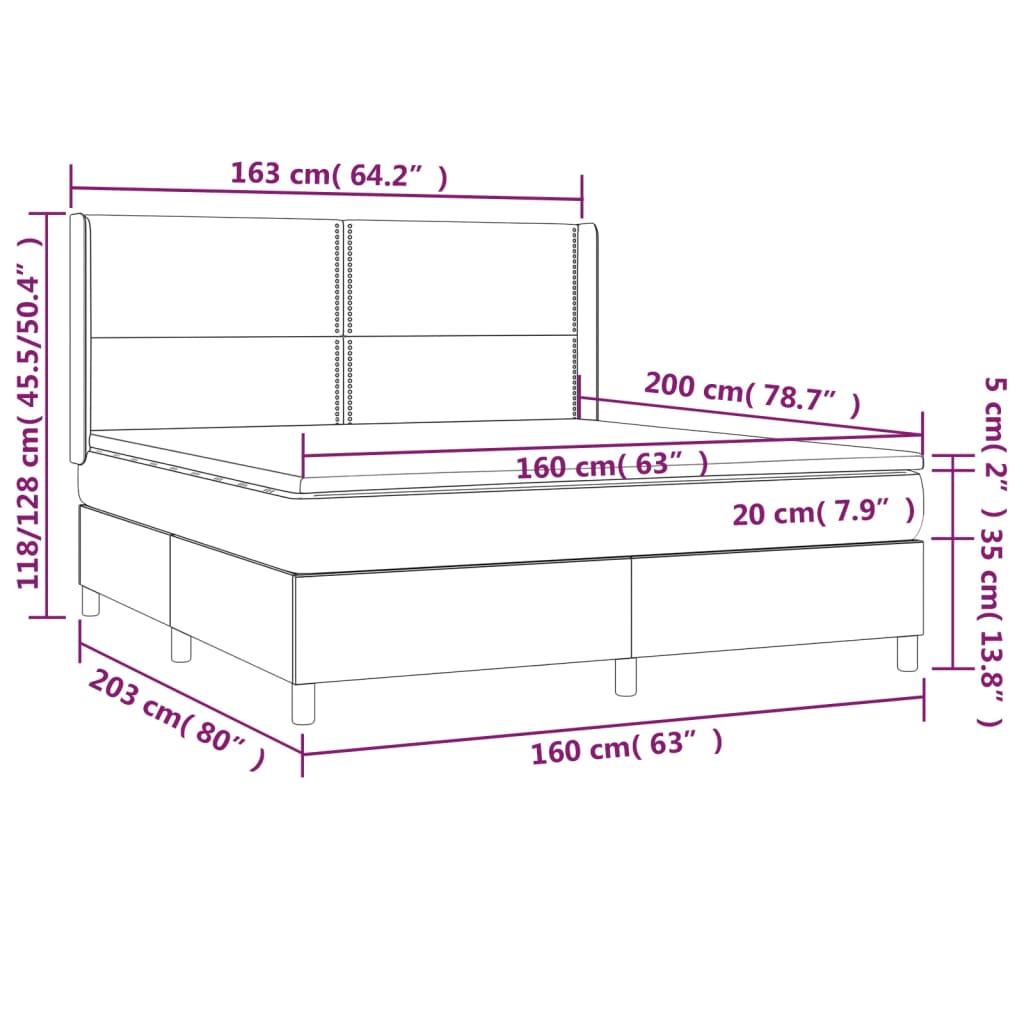 vidaXL Boxspring met matras en LED kunstleer grijs 160x200 cm