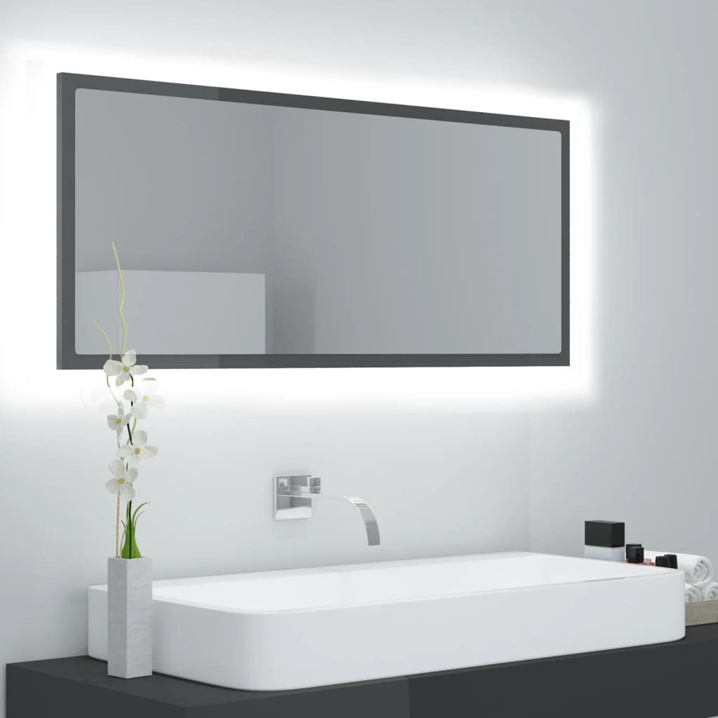 vidaXL Badkamerspiegel LED 100x8,5x37 cm acryl hoogglans grijs