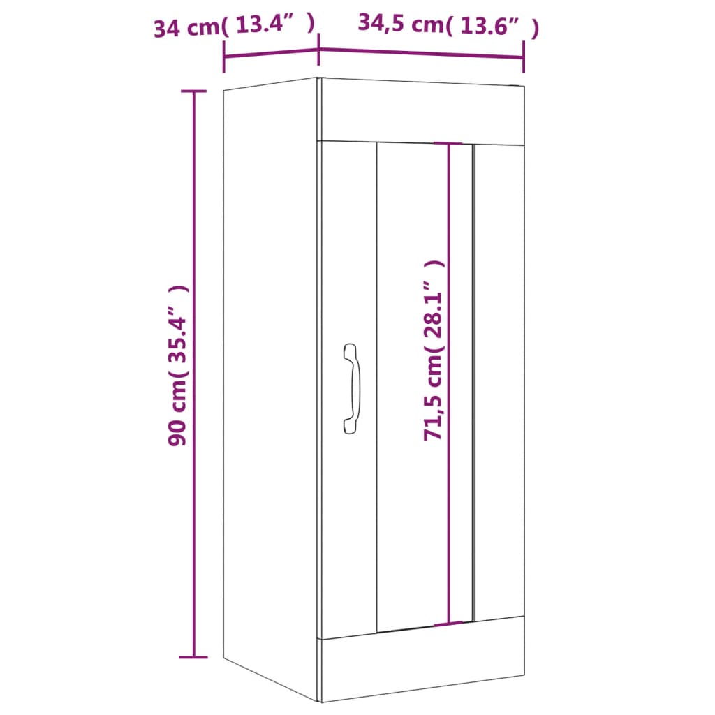 vidaXL Wandkast 34,5x34x90 cm gerookt eikenkleurig