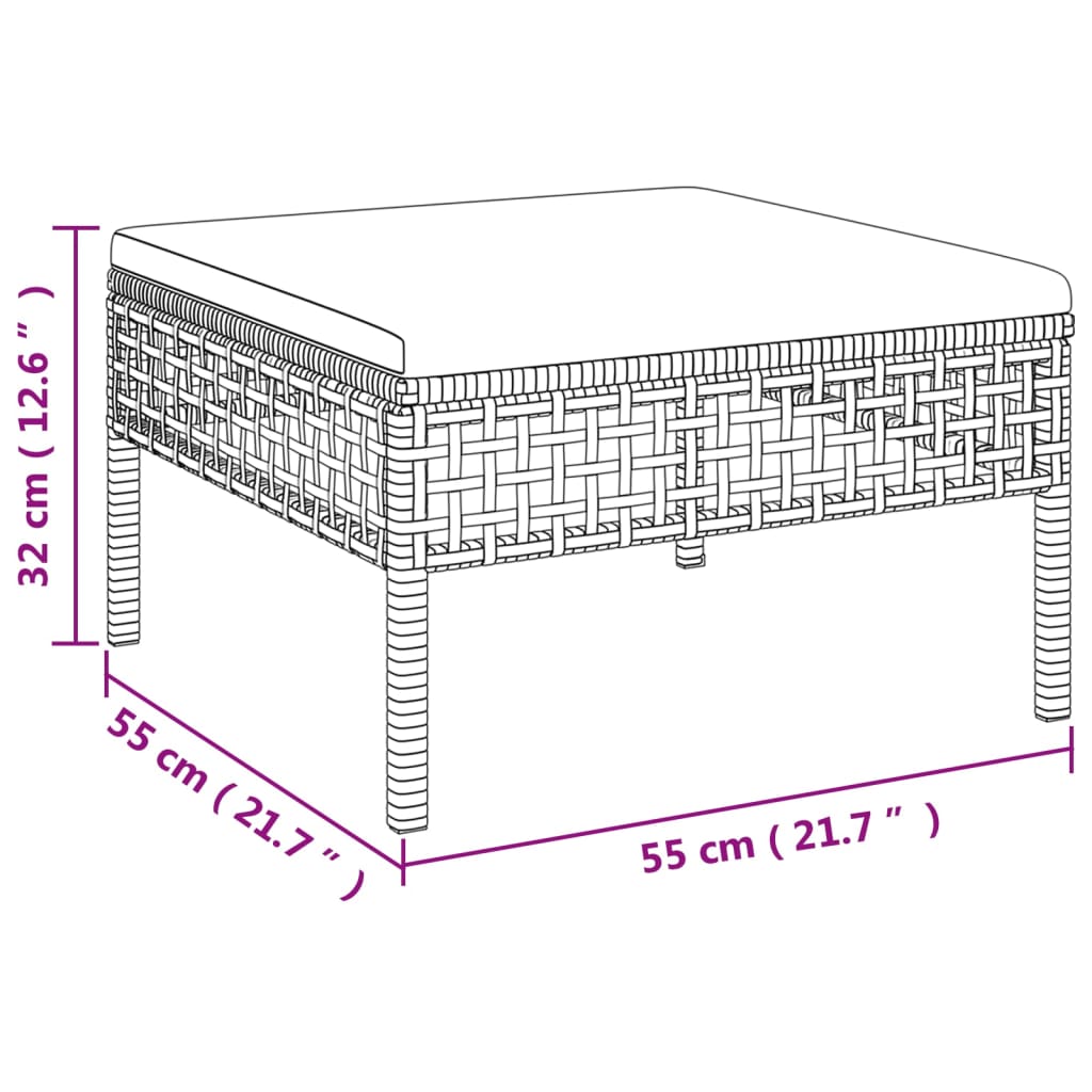 vidaXL 6-delige Loungeset met kussens poly rattan grijs