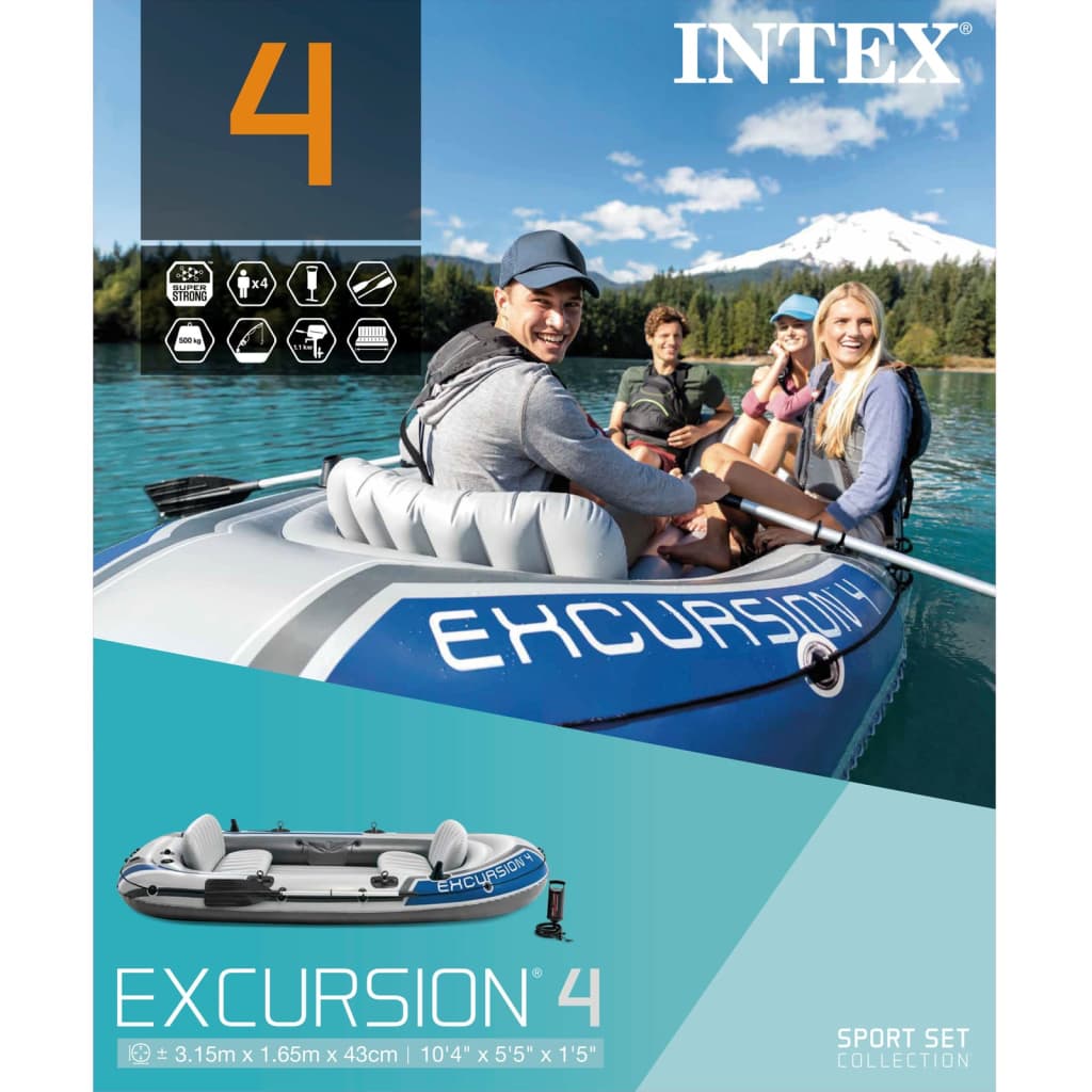 Intex Excursion 4 Opblaasboot met roeispanen en pomp 68324NP