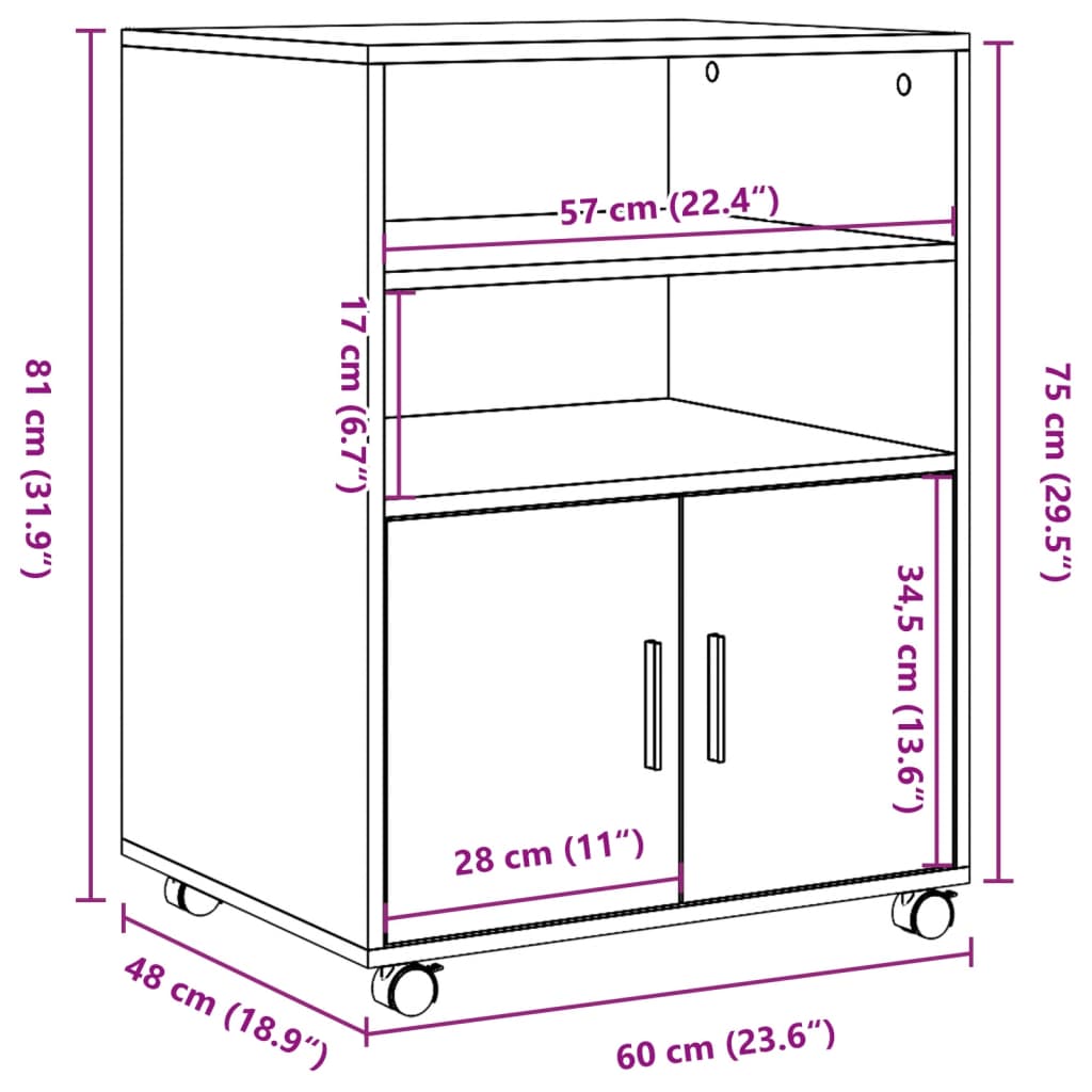 vidaXL Rolkast 60x48x81 cm bewerkt hout betongrijs