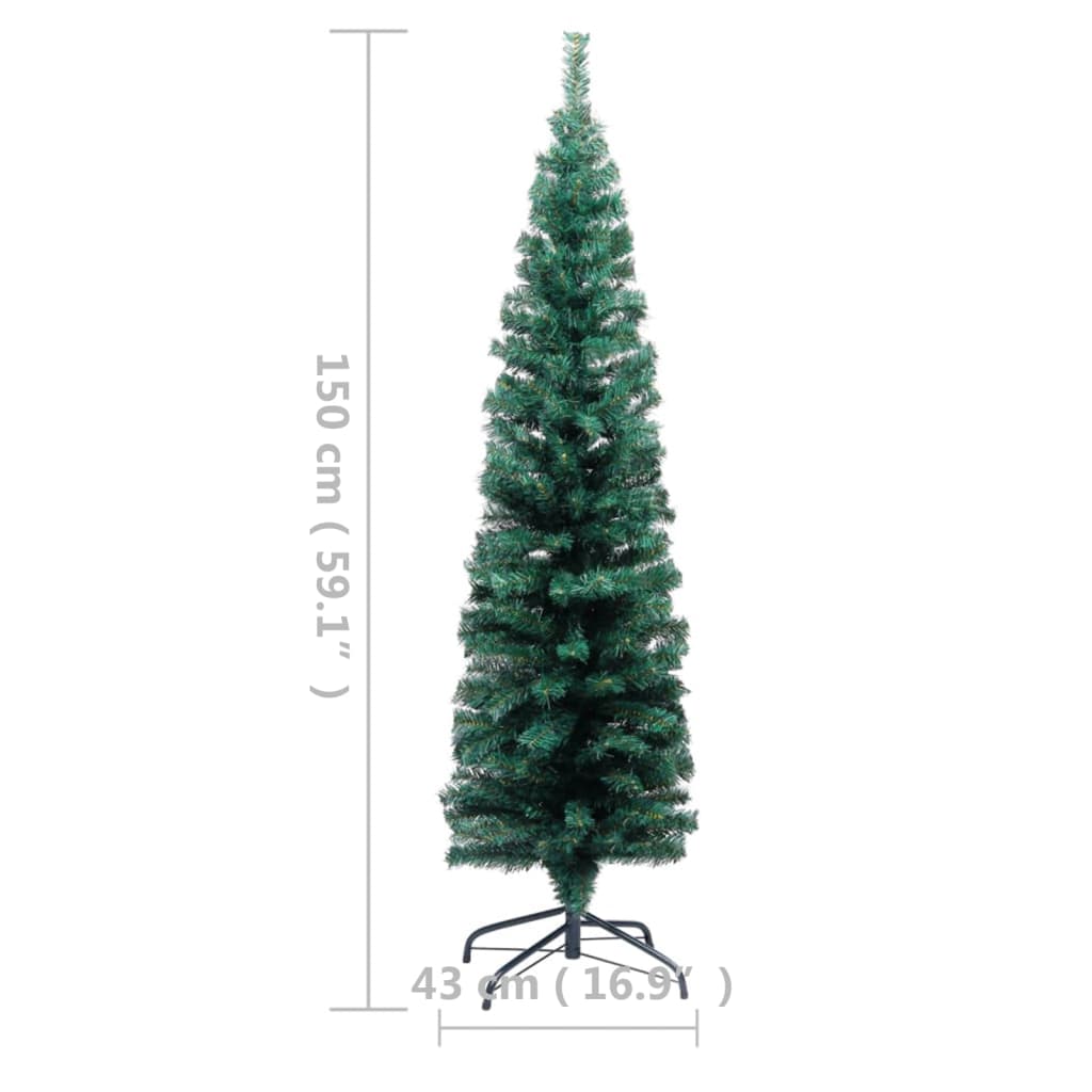 vidaXL Kunstkerstboom met verlichting standaard smal 150 cm PVC groen