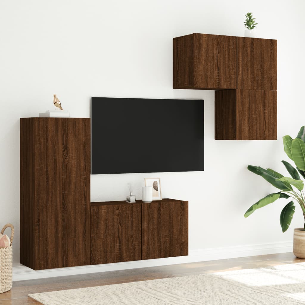vidaXL 4-delige Tv-wandmeubelset bewerkt hout bruin eikenkleur