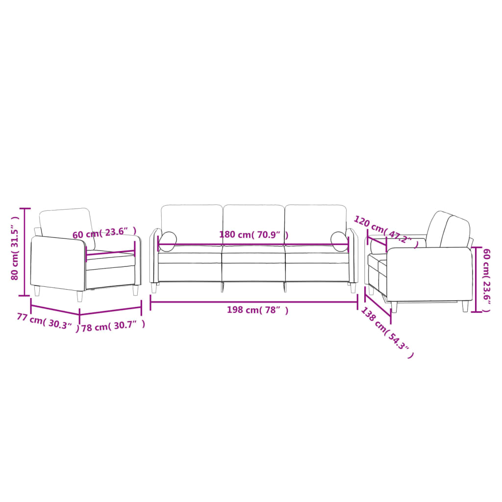 vidaXL 3-delige Loungeset met kussens fluweel geel