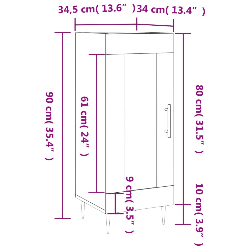 vidaXL Dressoir 34,5x34x90 cm bewerkt hout sonoma eiken