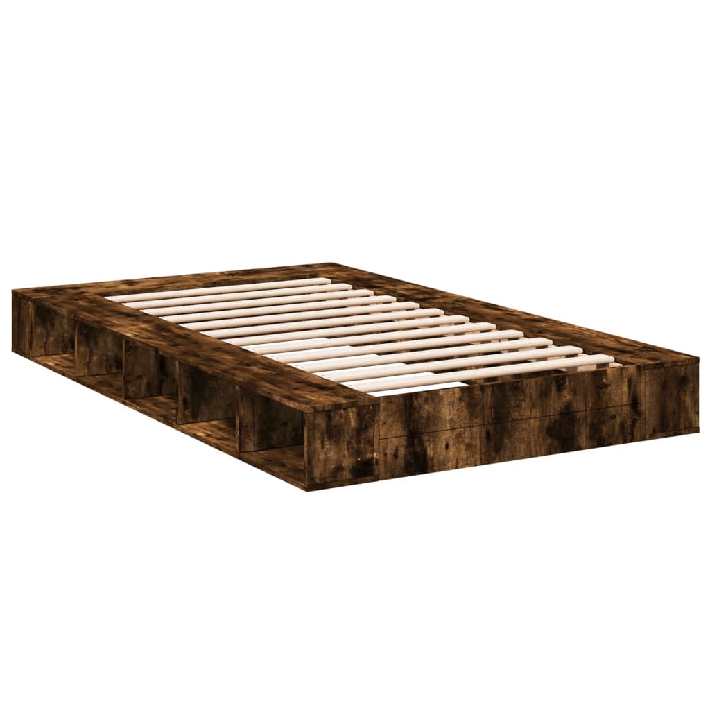 vidaXL Bedframe bewerkt hout gerookt eikenkleurig 135x190 cm