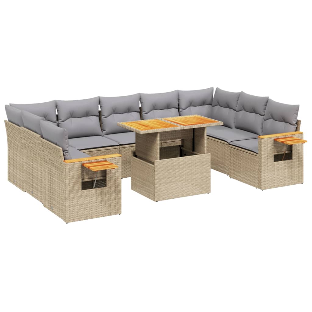 vidaXL 10-delige Loungeset met kussens poly rattan beige