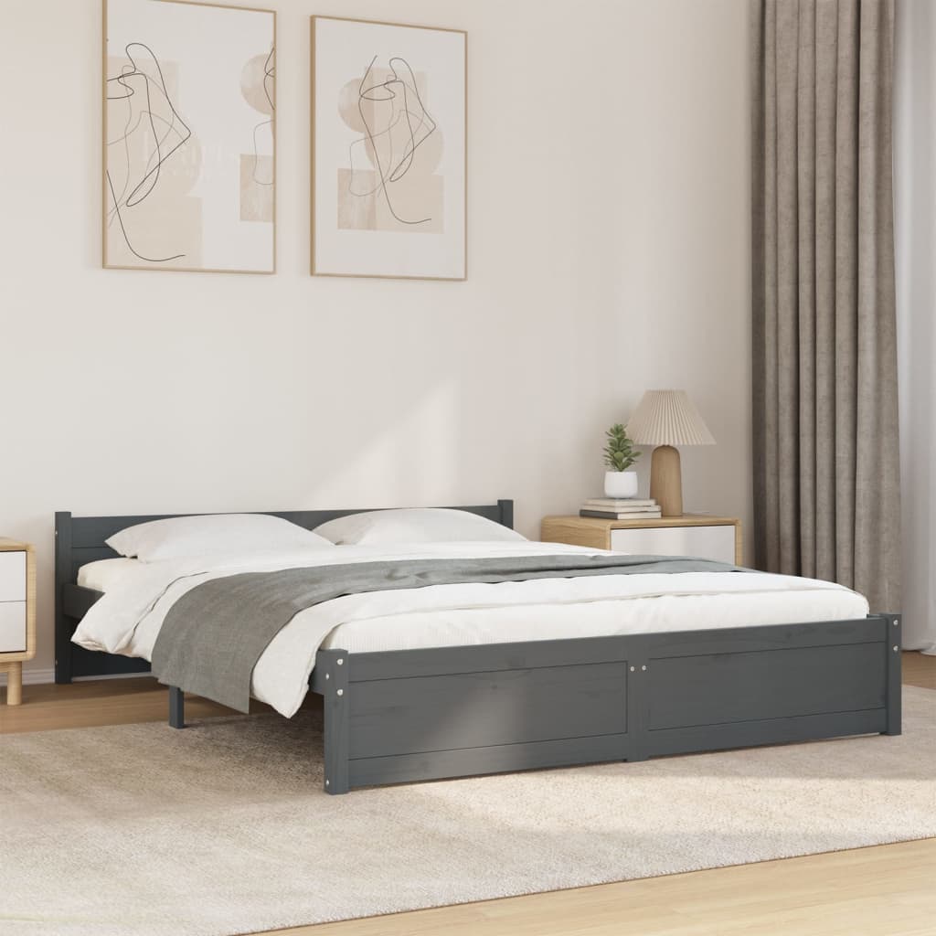 vidaXL Bedframe massief hout grijs 150x200 cm