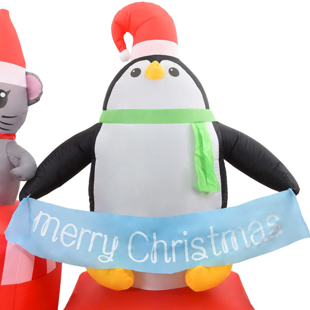 vidaXL Kersttrein met pinguïn en muis opblaasbaar LED IP44 350 cm