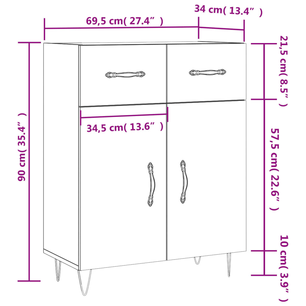 vidaXL Dressoir 69,5x34x90 cm bewerkt hout betongrijs