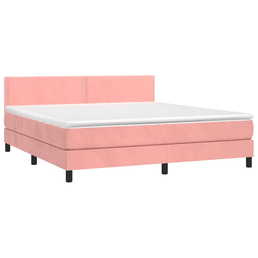 vidaXL Boxspring met matras fluweel roze 180x200 cm