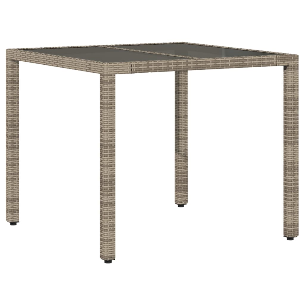 vidaXL Tuintafel met glazen blad 90x90x75 cm poly rattan grijs