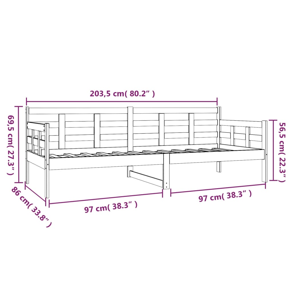 vidaXL Slaapbank massief grenenhout wit 80x200 cm