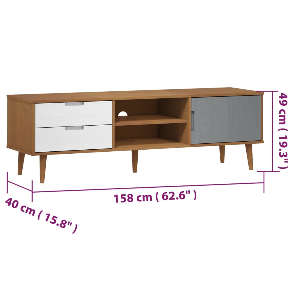 vidaXL Tv-meubel MOLDE 158x40x49 cm massief grenenhout bruin