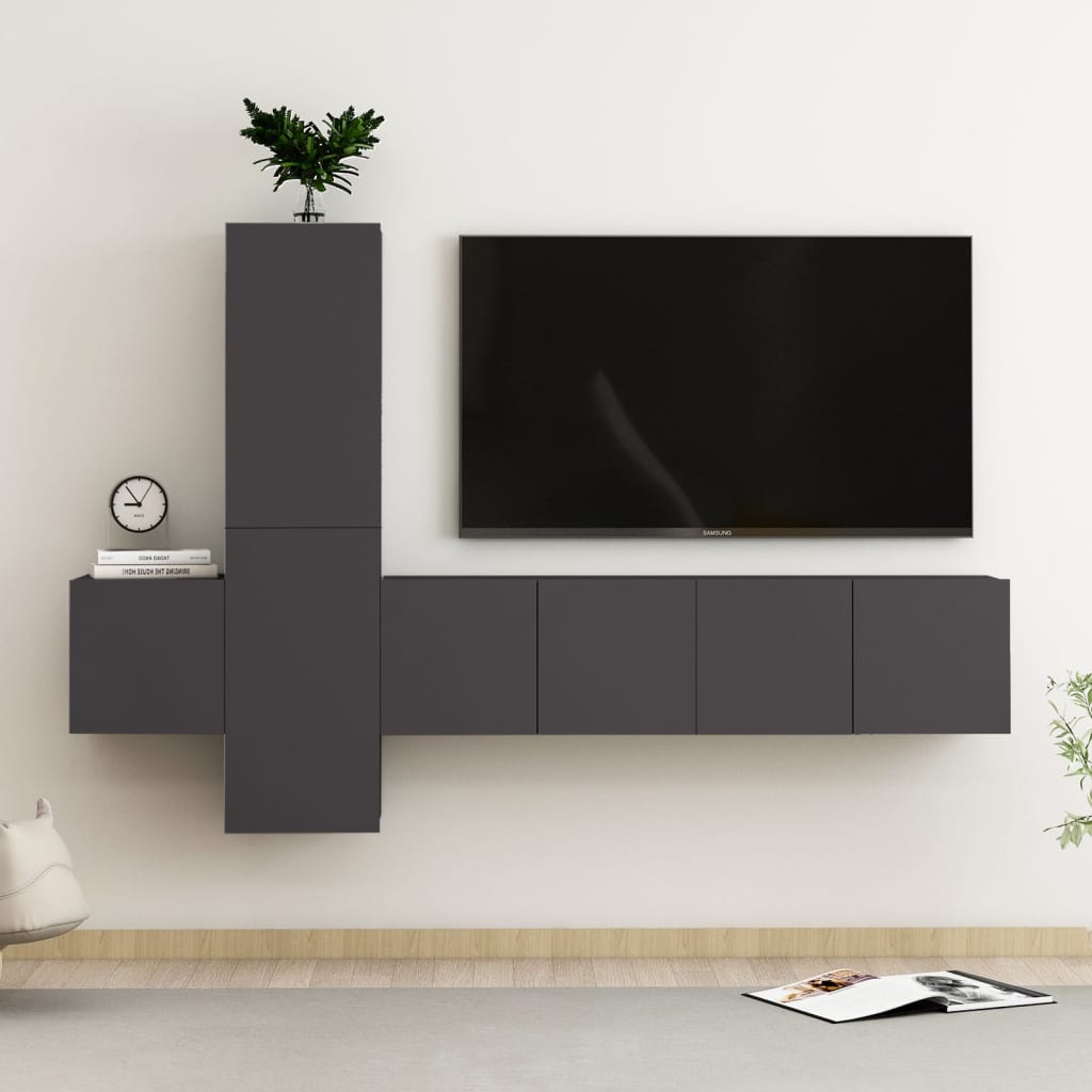 vidaXL 5-delige Tv-meubelset spaanplaat grijs