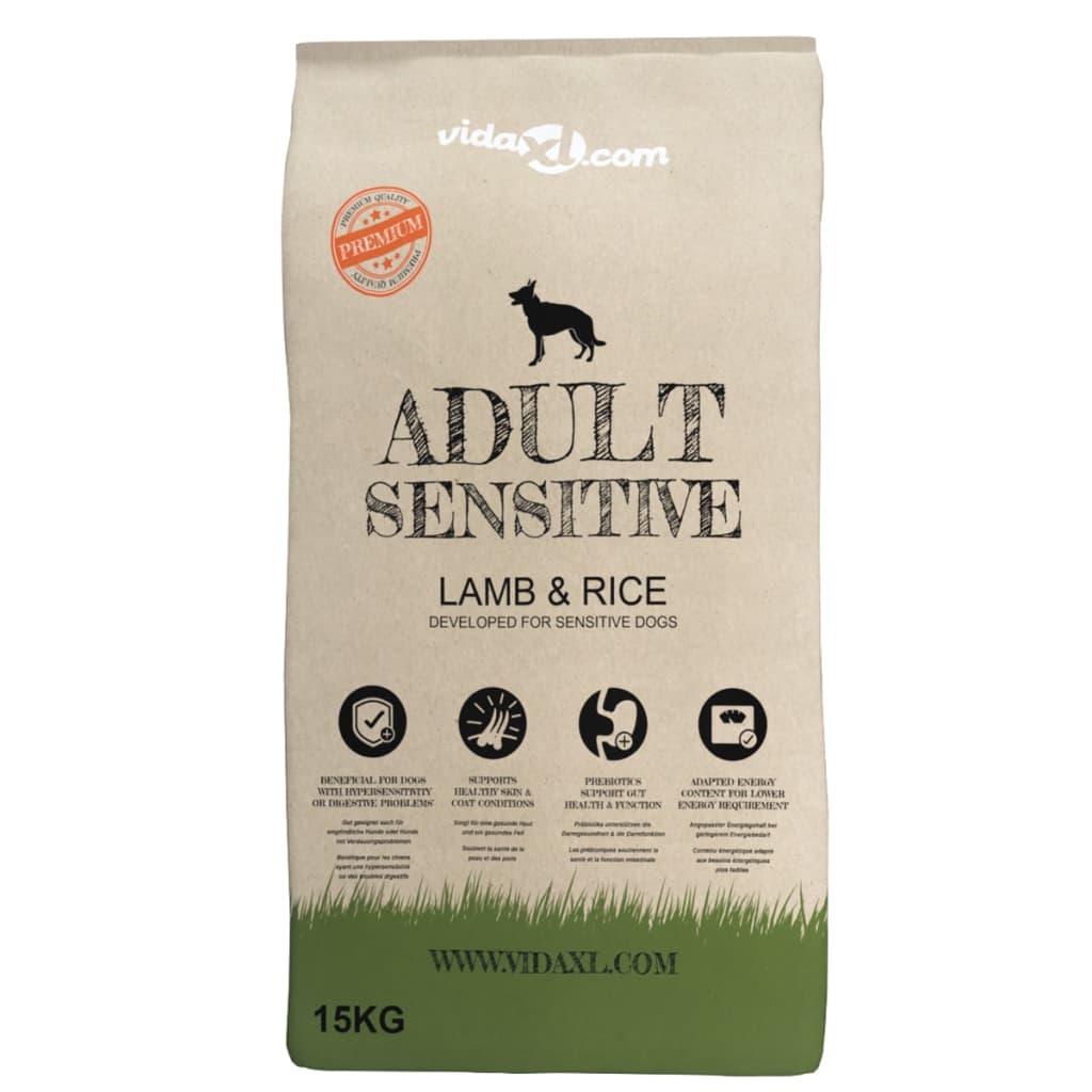 vidaXL Premium hondenvoer droog Adult Sensitive Lamb & Rice 30kg 2 st