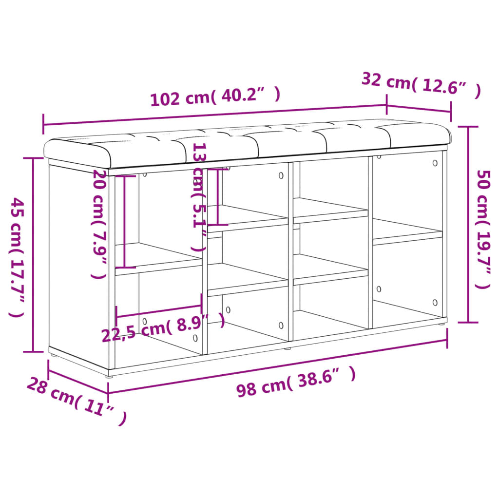 vidaXL Schoenenbank 102x32x50 cm bewerkt hout sonoma eikenkleurig