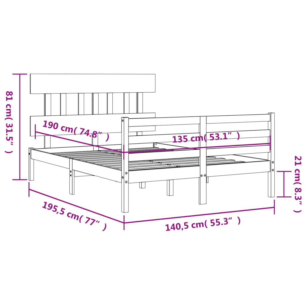 vidaXL Bedframe met hoofdbord massief hout wit