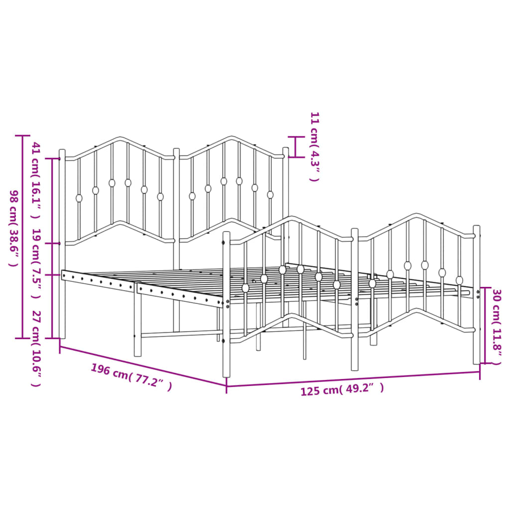 vidaXL Bedframe met hoofd- en voeteneinde metaal zwart 120x190 cm