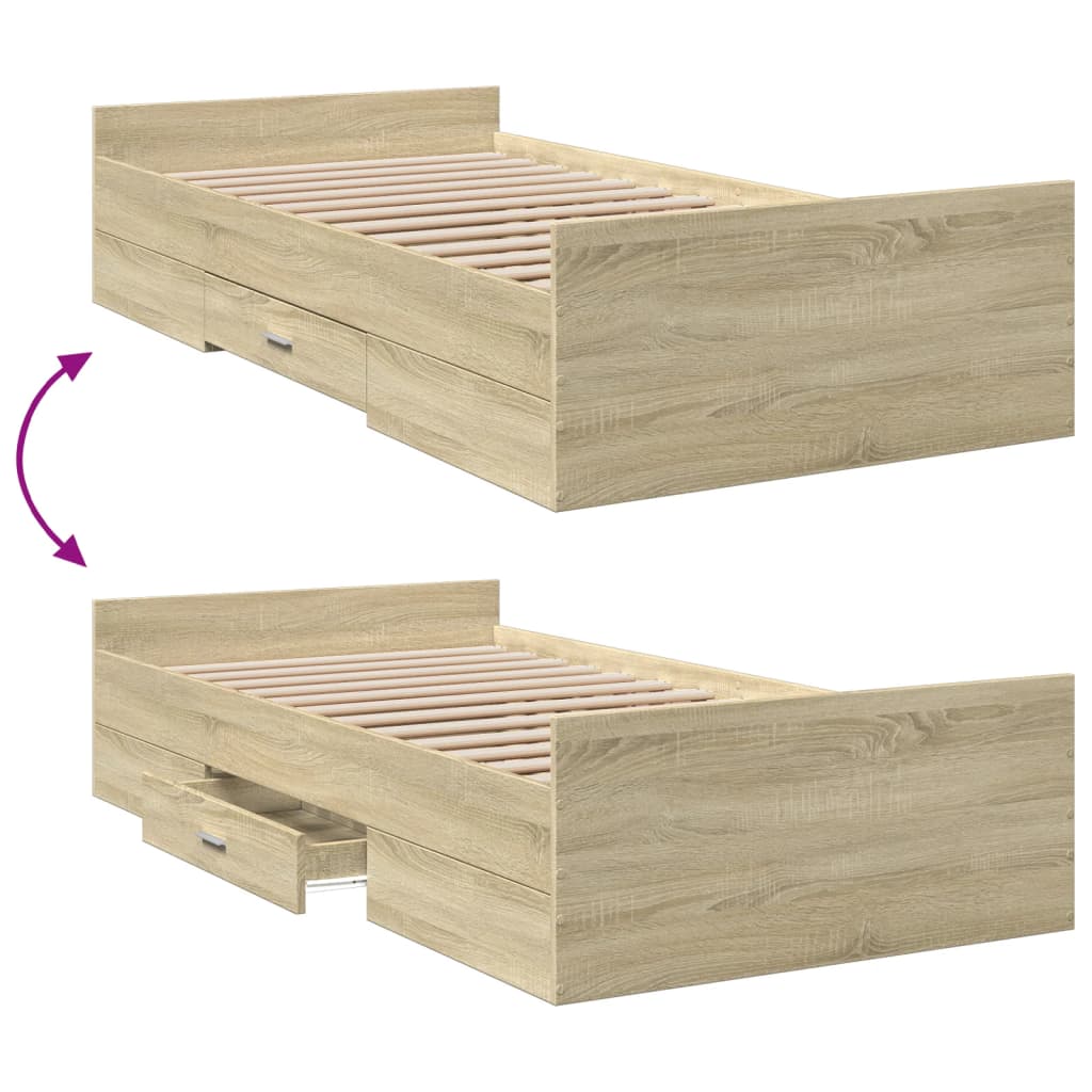 vidaXL Bedframe met lades bewerkt hout sonoma eikenkleurig 90x190 cm