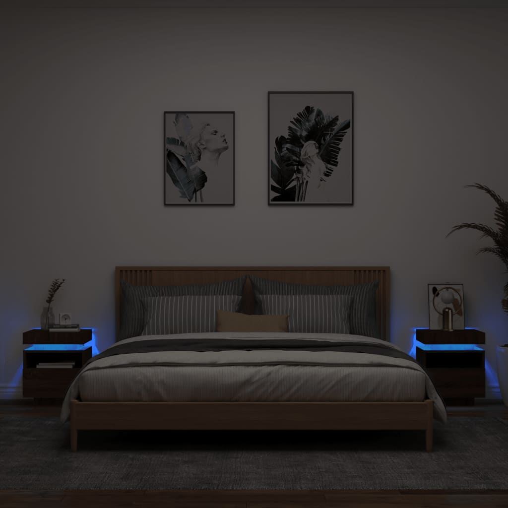 vidaXL Nachtkastjes met LED 2 st 40x39x48,5 cm bruin eikenkleur