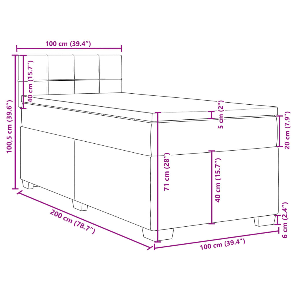 vidaXL Boxspring met matras stof donkergrijs 100x200 cm